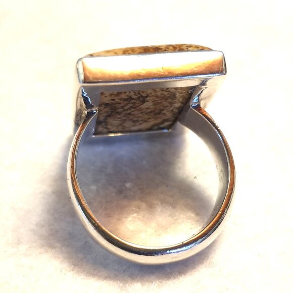 One-of-a-Kind Chunky Vintage Natural Jasper Sterling Silver Statement Ring - Picture 8 of 13